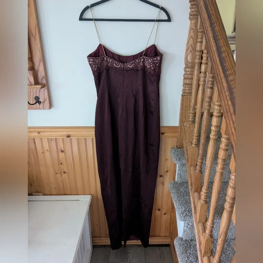 Vintage Laundry By Shelli Segal 1995 Embroidered‎ Leaf Formal Burgundy Dress 10